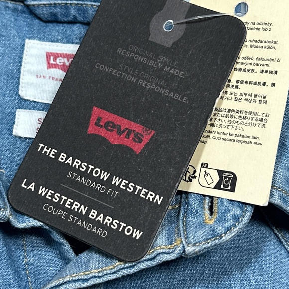 NWT Levi's Barstow Western Standard Pearl Snap Button Blue L/S Shirt Mens Small - Picture 8 of 13